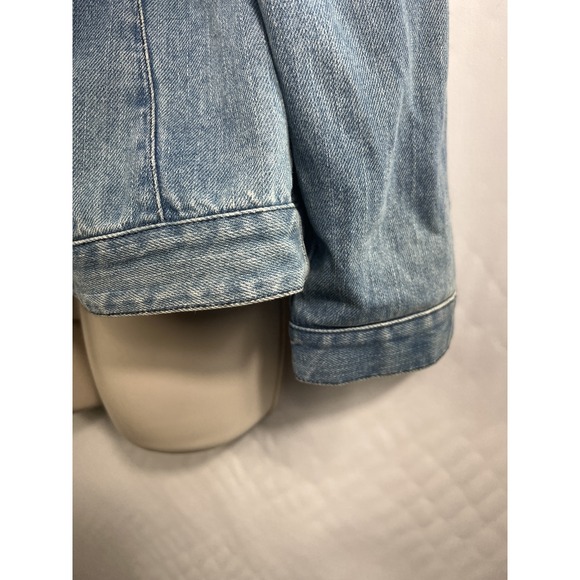 Chicos Denim Jacket Size 2P Embroidered Boho Bohemian Collarless Coastal - Picture 3 of 14